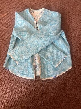Nomadic Traders Teal and Cream Reversible Quilted Floral Jacket